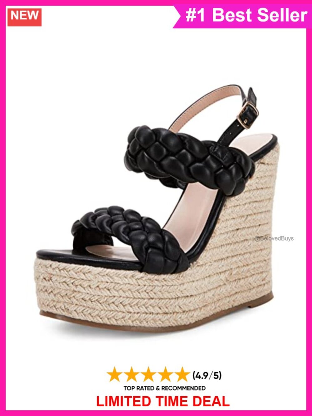 Braided Espadrille Platform Wedge Sandals Open Toe Ankle Buckle Women's Summer